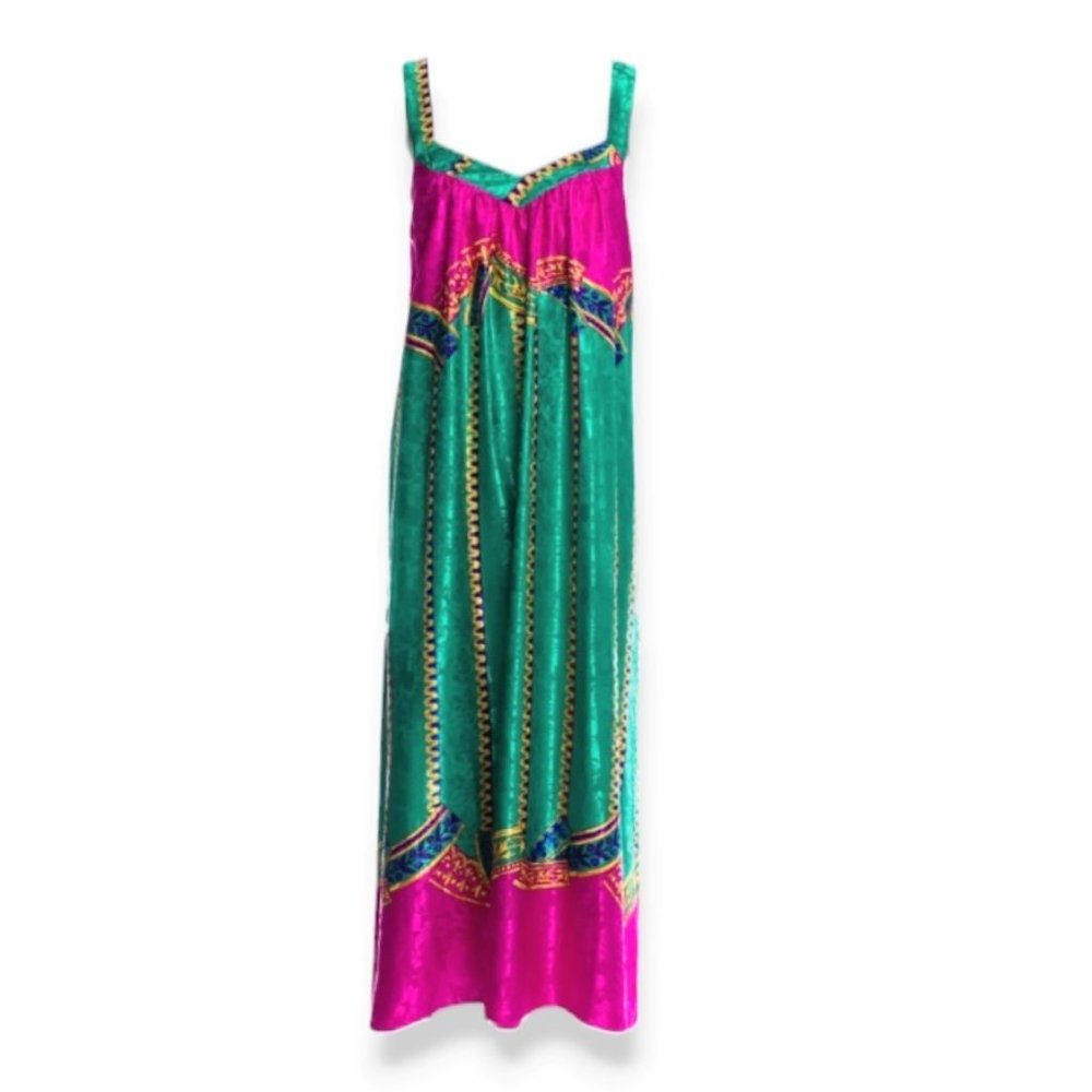 Vintage 70s Mary McFadden designer poly maxi / midi dress S